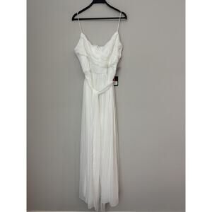Ieena Mac Duggal White Spaghetti Straps V-Neck Pleated Evening Dress Size Large